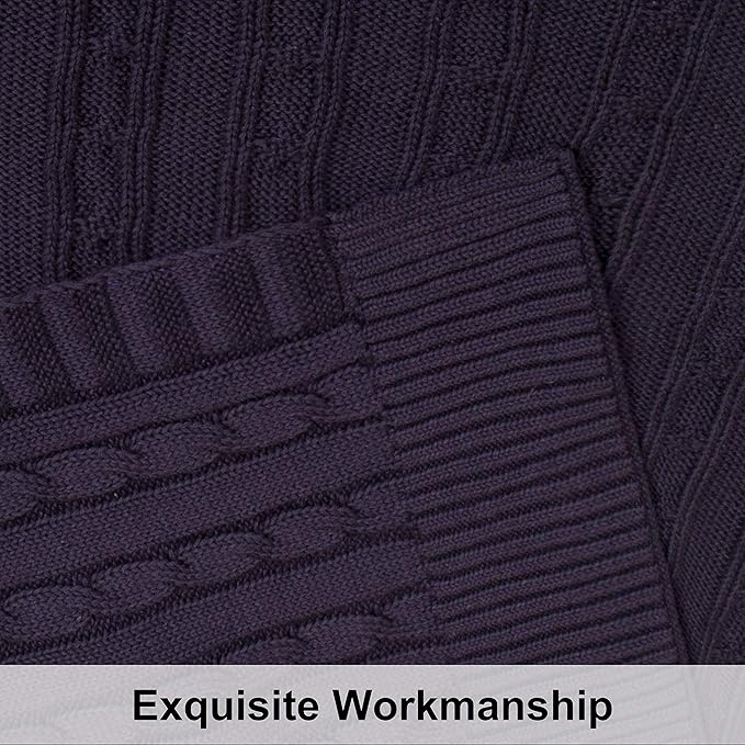 NTBAY 100% Pure Cotton Cable Knit Throw Blanket, Super Soft Warm 51x67 Knitted Throw Blanket for Couch, Sofa, Chair, Bed - Extra Cozy, Machine Washable, Comfortable Home Decor, Eggplant Purple