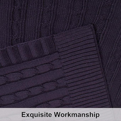 NTBAY 100% Pure Cotton Cable Knit Throw Blanket, Super Soft Warm 51x67 Knitted Throw Blanket for Couch, Sofa, Chair, Bed - Extra Cozy, Machine Washable, Comfortable Home Decor, Eggplant Purple
