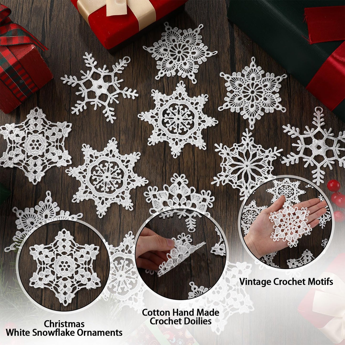 Buryeah 36 Pcs Snowflake Ornaments Christmas in July Crochet Snowflake Decorations Hanging Ornament for Christmas Tree Home Winter Wonderland Holiday Party Gift, 6 Styles(White)