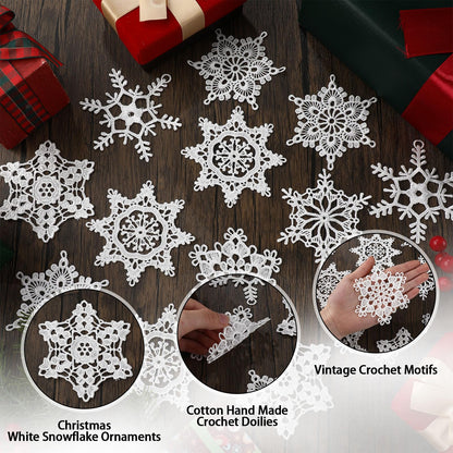 Buryeah 36 Pcs Snowflake Ornaments Christmas in July Crochet Snowflake Decorations Hanging Ornament for Christmas Tree Home Winter Wonderland Holiday Party Gift, 6 Styles(White)