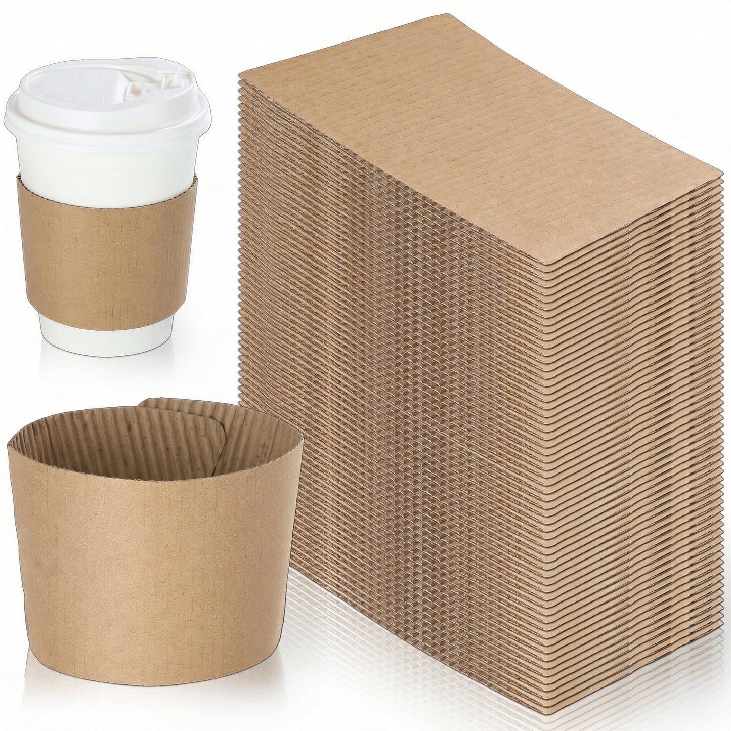 Coffee Sleeves For 10 to 20 oz. Cups (400 Pack) - Disposable Kraft Corrugated Cardboard Paper Jacket For Better Grip, Hot Cold Drinks Holder, Chocolate Milk Tea Beverage Insulator, Hand Protection