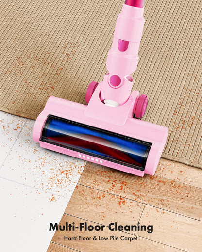 Trucozie Cordless Vacuum Cleaner, 8-in-1 Lightweight Stick Vacuum with 45mins Runtime, Powerful Suction, Rechargeable Cordless Vacuum for Carpet, Tile, Pet Hair, Hardwood Floors, Pink