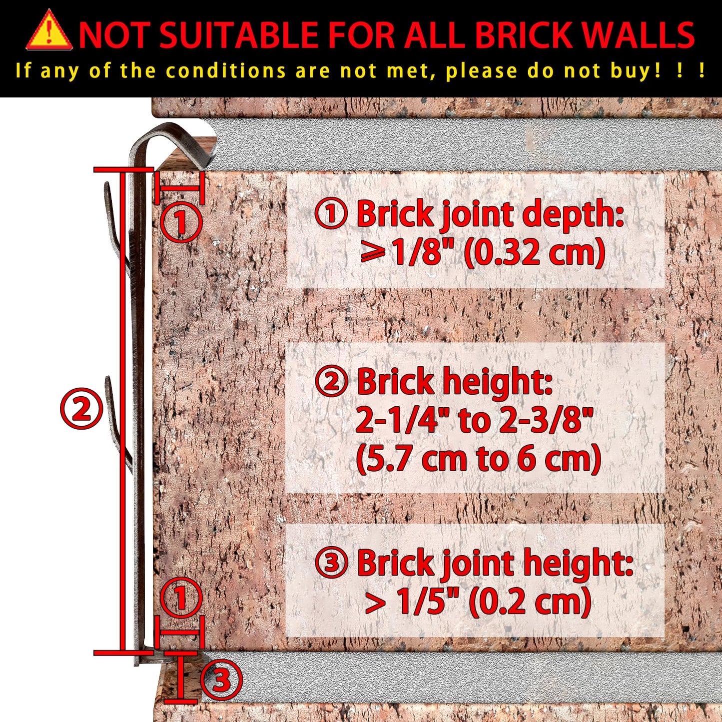 Brick Hook Clips for Hanging Outdoors, Brick Hangers for Brick Wall Hanging No Drill and Nails, Heavy Duty Brick Siding Clips Wall Hangers Fits Standard Brick 2-1/4" to 2-3/8" in Height (24, Standard)