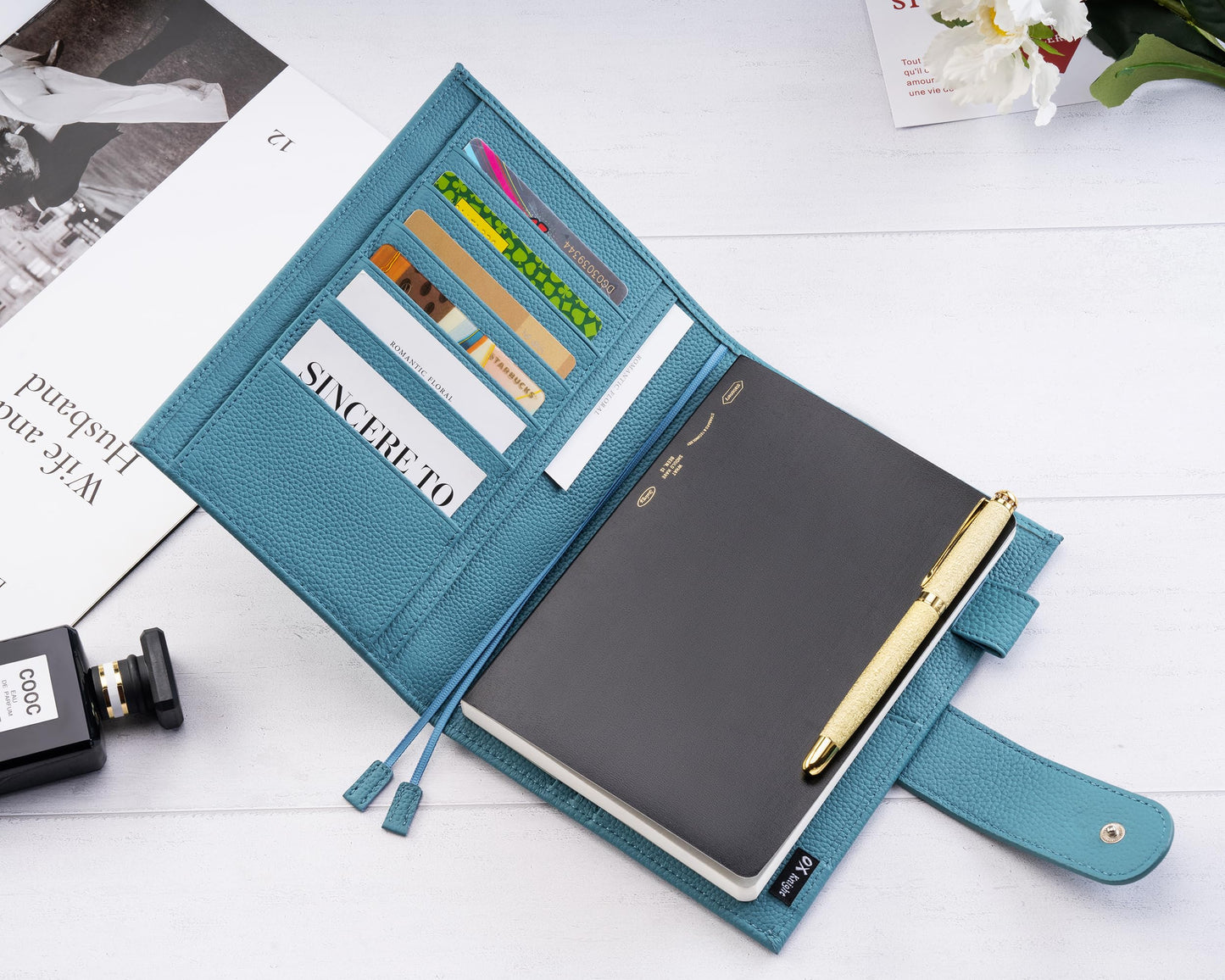 Ox Knight B6 Leather Planner Cover for Stalogy, Midori, Leuchtturm1917, and More - with Pen Loop, Card Slots, Back Pocket, and Bookmarks (Dark Blue)