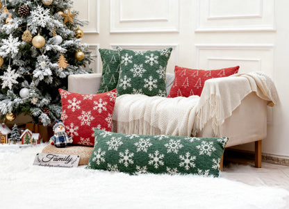 Auomily Christmas Chenille Pillow Covers 20x20 Set of 2, Reversible Snowflake & Tree Design, Cozy Farmhouse Holiday Throw Pillowcases with Hidden Zipper for Sofa, Couch and Bed(Red,20x20)