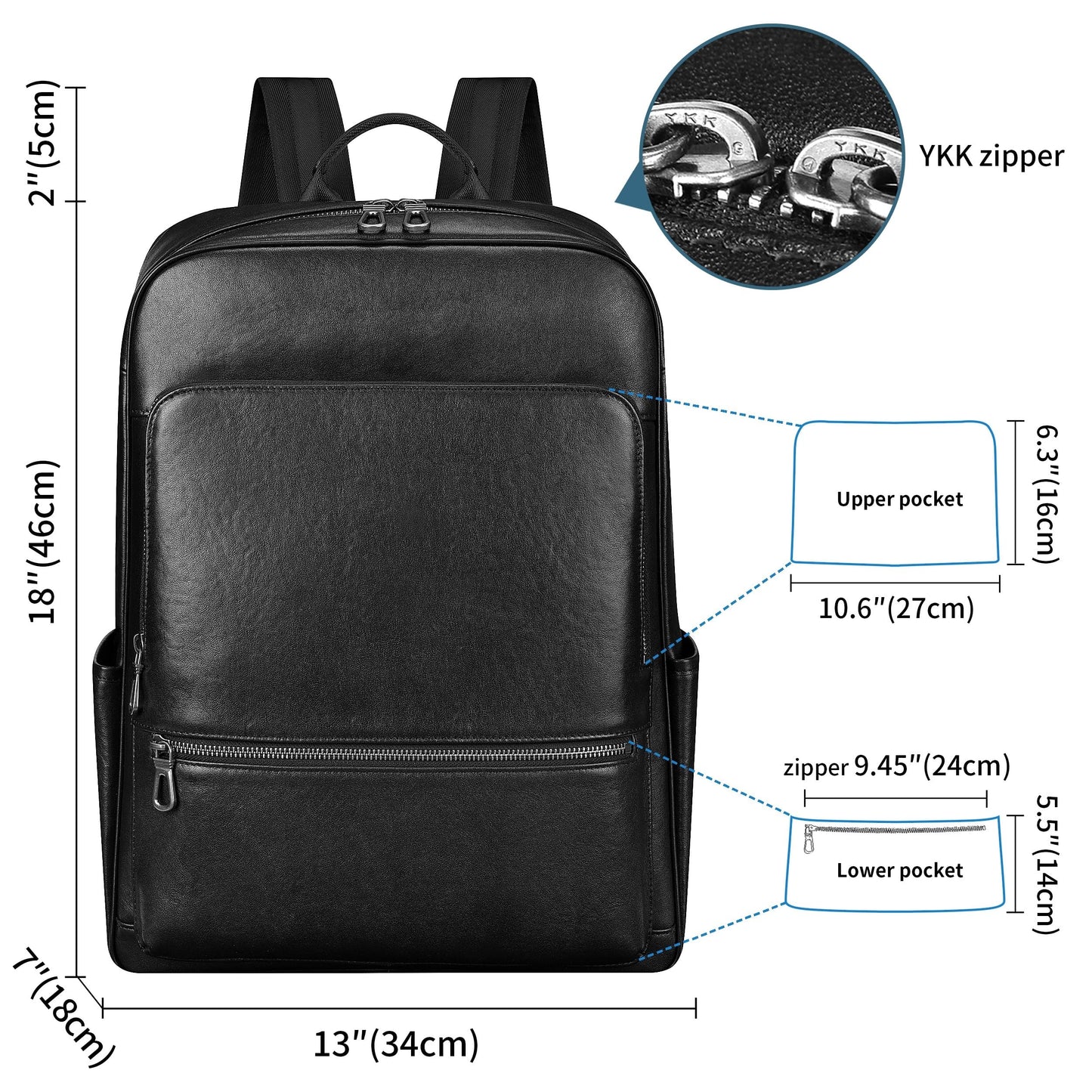 Colins Keirs Large Black Leather Backpack for Men, Minimalist Luxury Executive Computer Backpack for Men, 17.3 Inch Genuine Leather Laptop Backpack for Travel Work Business