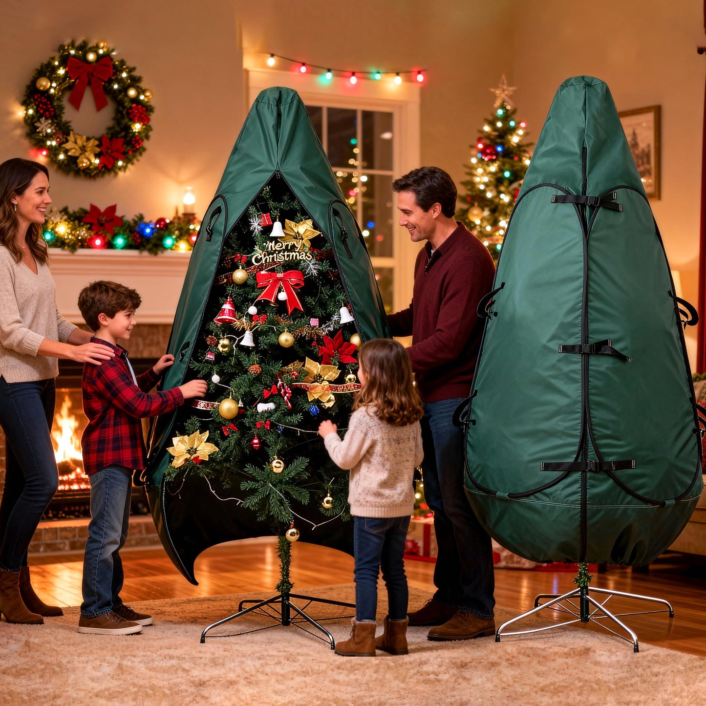 BakCover Upright Christmas Tree Storage Bag 7.5 Ft, Christmas Tree Cover Fit for 6 Ft to 7.5 Ft, Christmas Tree Covers for Upright Storage, Christmas Tree Bag