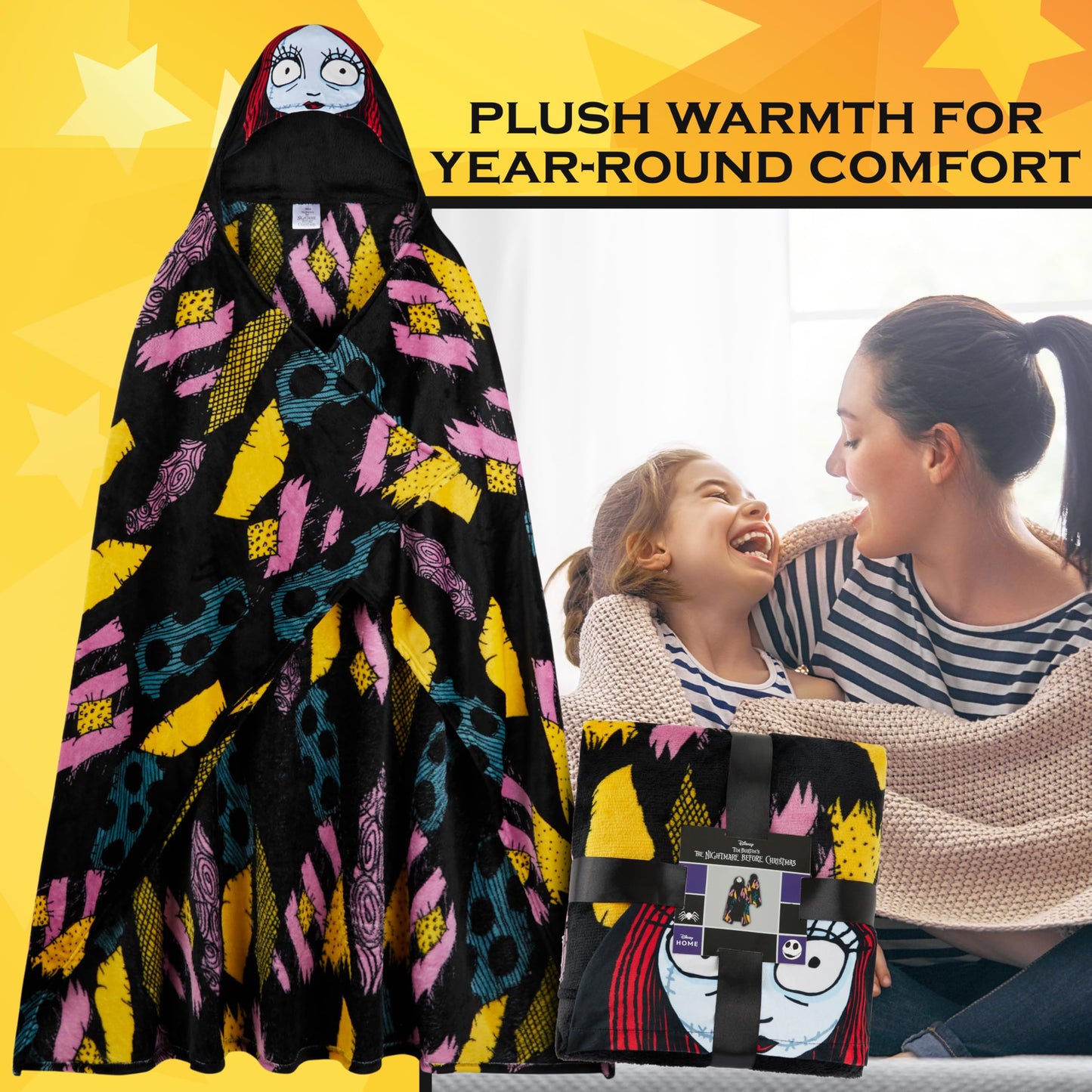 Disney The Nightmare Before Christmas Adult Blanket with Hood 51x59 in, Fleece Wearable Blanket Loungewear, Warm, Cozy Gifts for Women, Men (Black NBC)