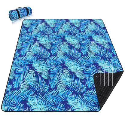 PY SUPER MODE Picnic Blankets Extra Large, Waterproof Foldable Outdoor Beach Blanket Oversized 83x79” Sandproof, 3-Layer Picnic Mat for Camping, Hiking, Travel, Park, Concerts(Blue Leaves)