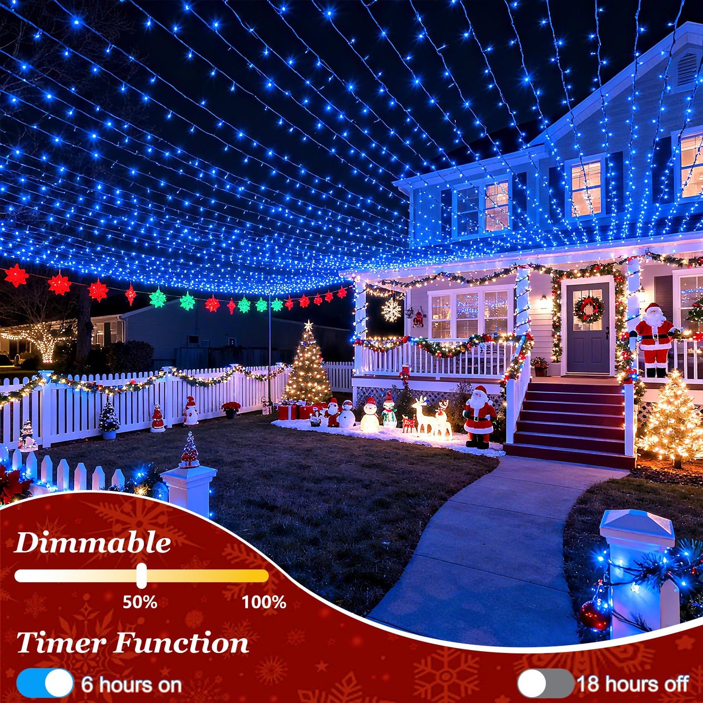 300 LED Blue Birthday Party Decorations String Lights with 12 Modes Timer Dimmable, Waterproof Connectable Christmas Tree Lights, 75FT Fairy Lights for Bedroom, Outside, Ocean Party, Xmas Decor