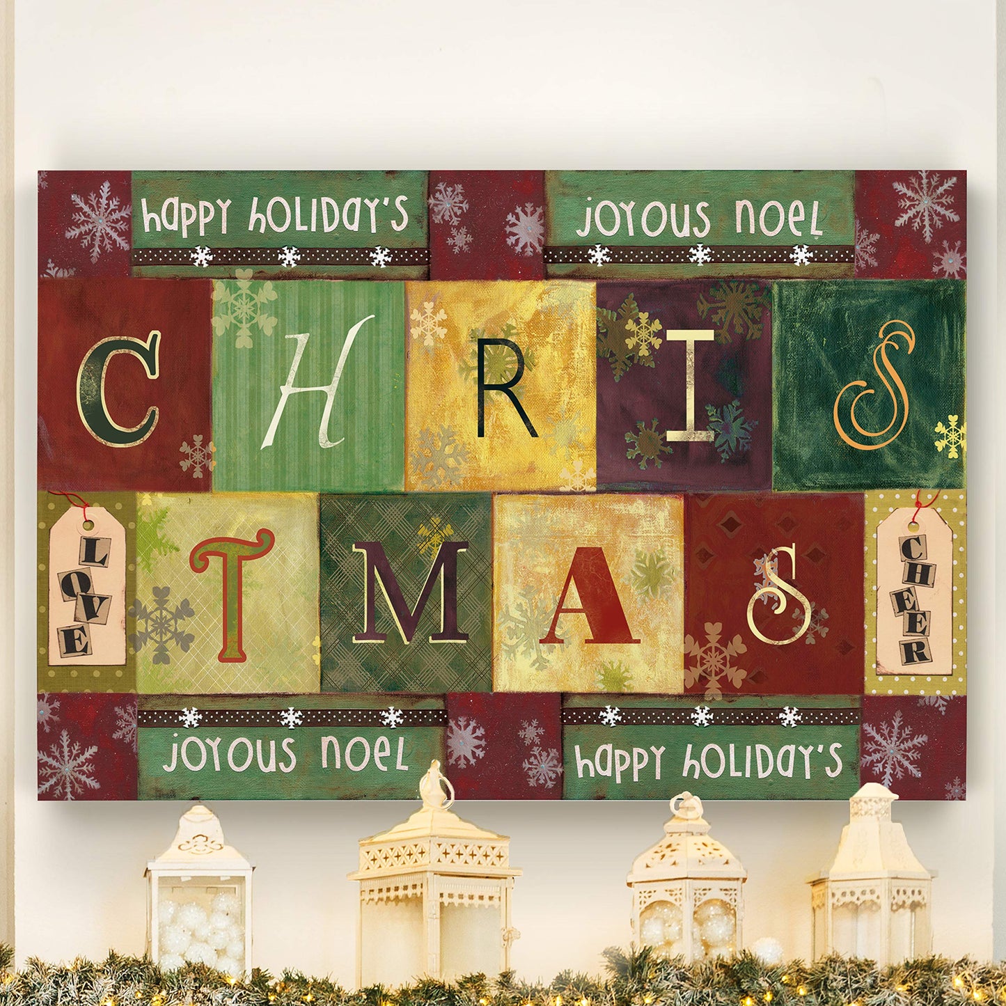 Renditions Gallery Happy Xmas Modern Wall Prints Holiday Christmas Blocks Canvas Artwork Wall Hanging Modern Prints for Bedroom Dining Living Room Office Home Kitchen Wall Decor - 32"X48" LT18