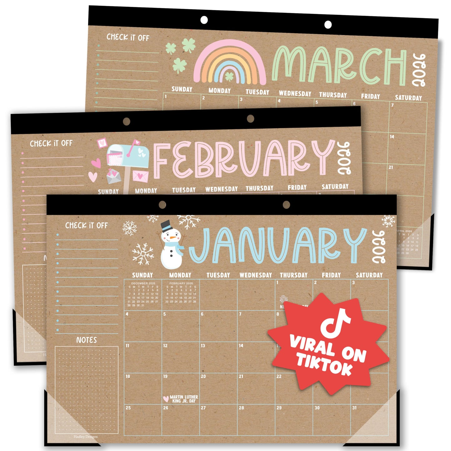 Hadley Designs Large Teacher Desk Calendar 2026-2027 - Desktop Calendar 2026, 18-Month Desk Calendars for Home, Office & Classroom, Cute Classroom Must Haves, Teacher Appreciation Gifts
