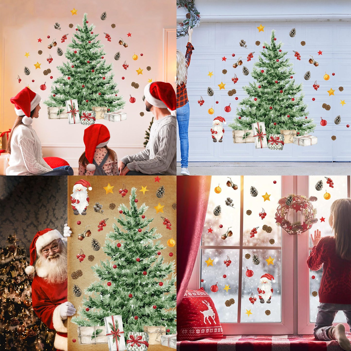 Augisteen Large Christmas Tree Wall Decals Merry Christmas DIY Watercolor Wall Stickers Peel and Stick Removable Xmas Tree Giant Stickers Bathroom Bedroom Living Room Offices Home Decor