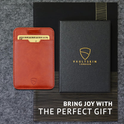 Vaultskin CHELSEA Mens RFID Blocking Slim Leather Card Wallet - Minimalist Front Pocket Cardholder in Cognac
