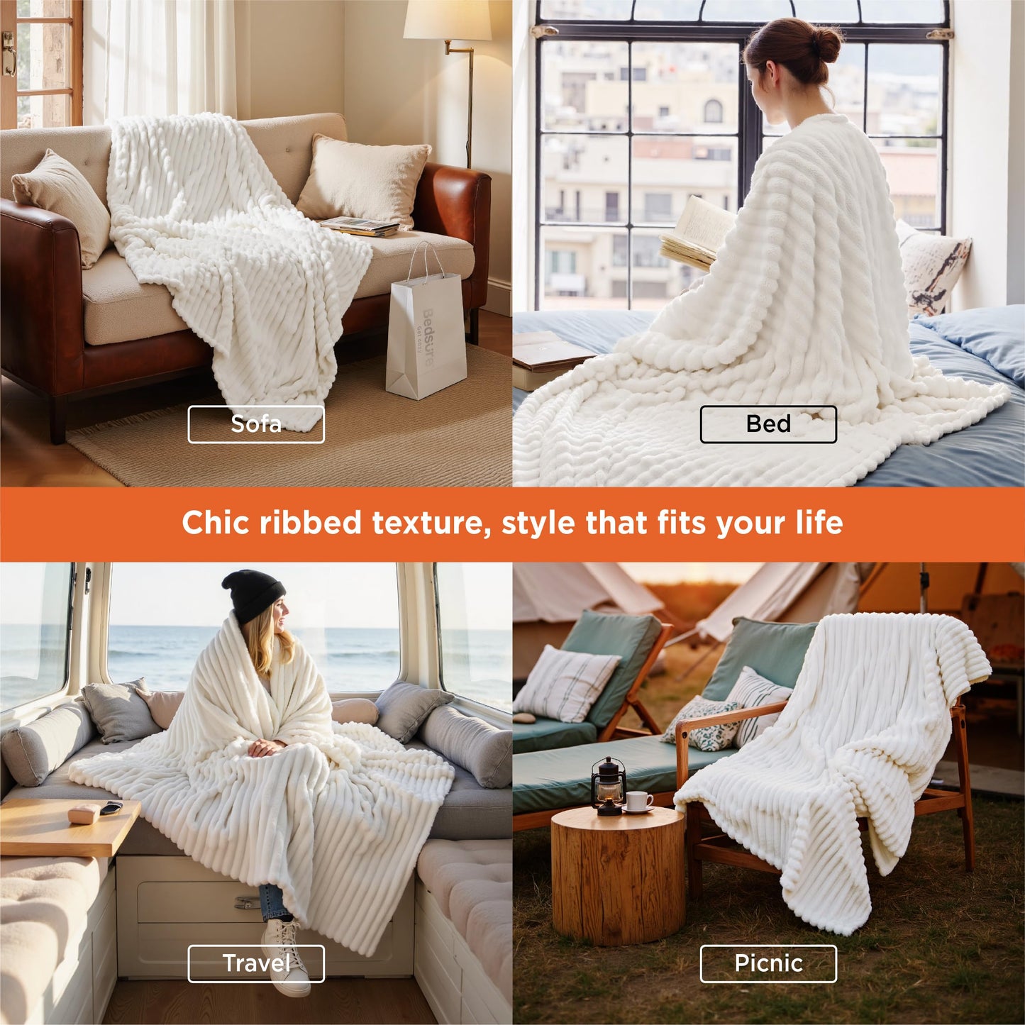 Bedsure GentleSoft White Throw Blanket for Couch - Graduation Gifts Teacher Birthday Gifts for Women Mom Her Girls, Cozy Fleece Blanket for Sofa Bed Living Room Home Decor, Off White, 50x60 Inches