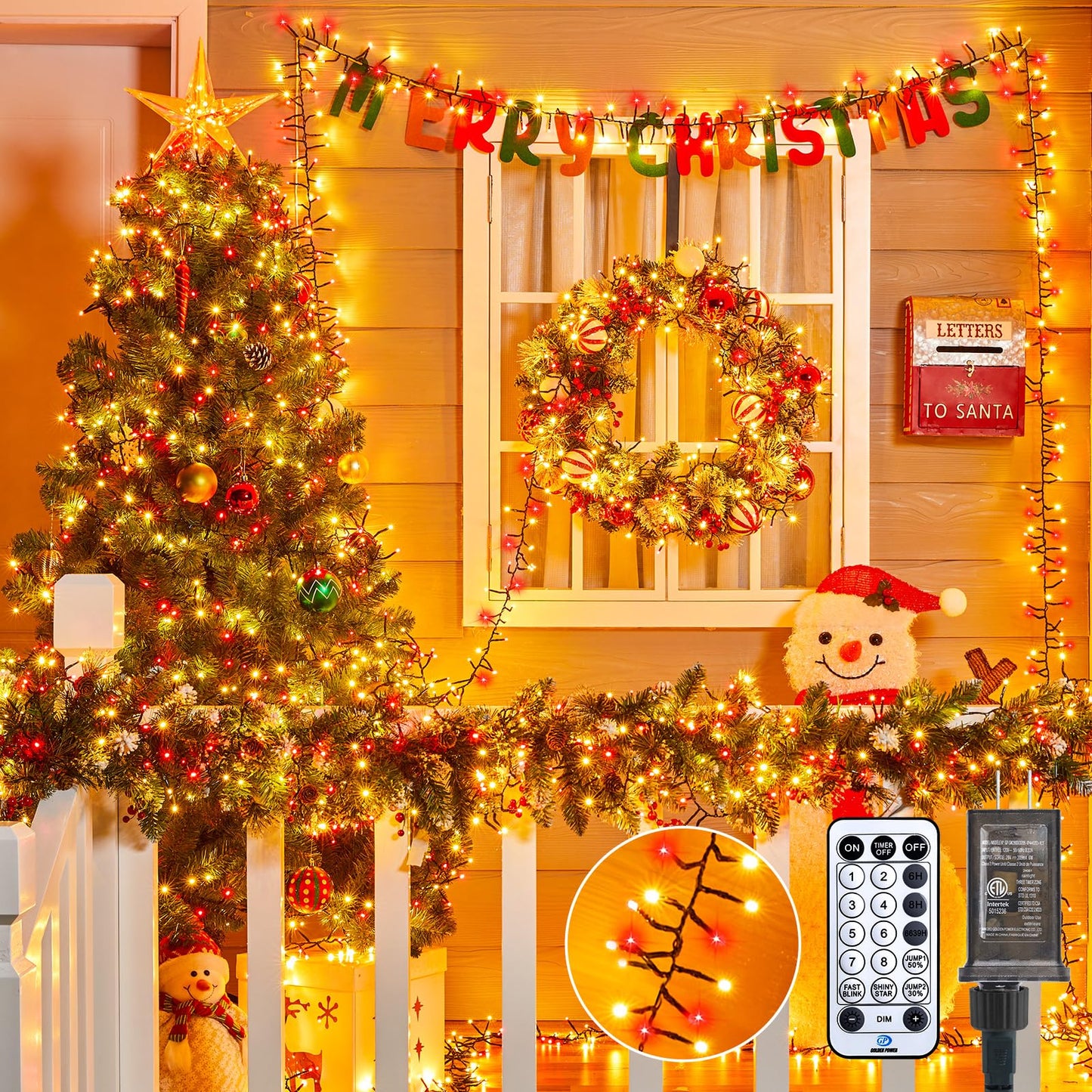 Minetom Christmas Cluster Lights Outdoor - 2000LED 100Ft Bright 8 Modes Timer Remote, Waterproof Plug-in Fairy String for Tree, Garland, Window, Xmas Decorations, Red & Warm White