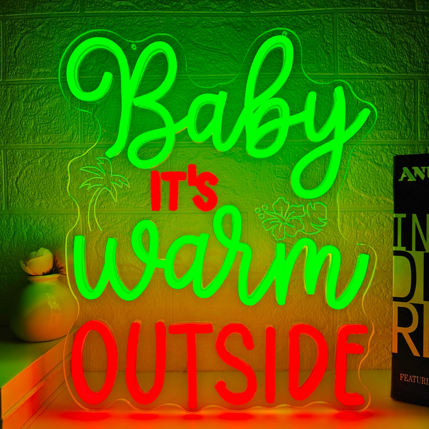 Christmas in July Neon Sign for Wall Decor Baby It’s Warm Outside Neon Sign Led Sign Dimmable Xmas Neon Light Signs Hawaiian Light Up Signs for Holiday Bar Home Summer Christmas Party Decoration