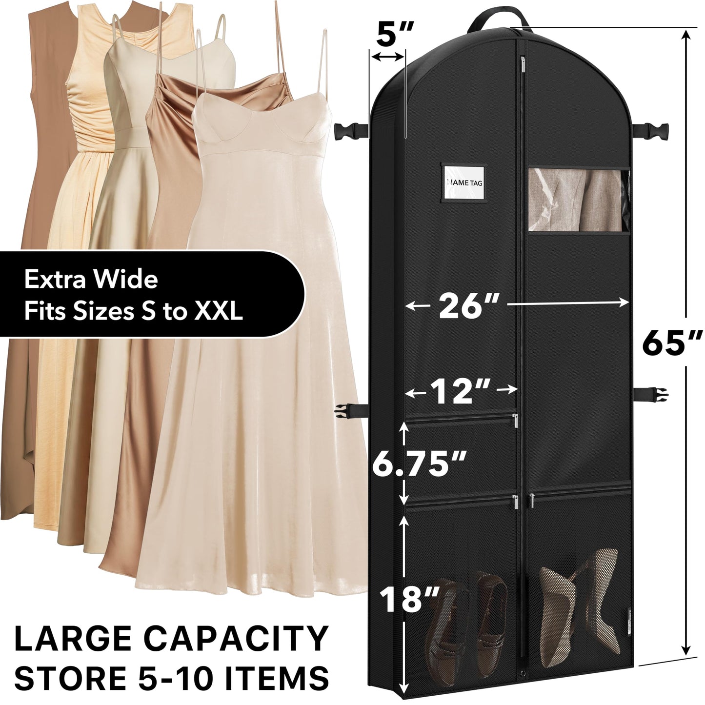 Simple Houseware 65'' Travel Garment Bag with Pockets for Suits, Dresses, Coats, Tuxedos, Heavy Duty 300D Polyester
