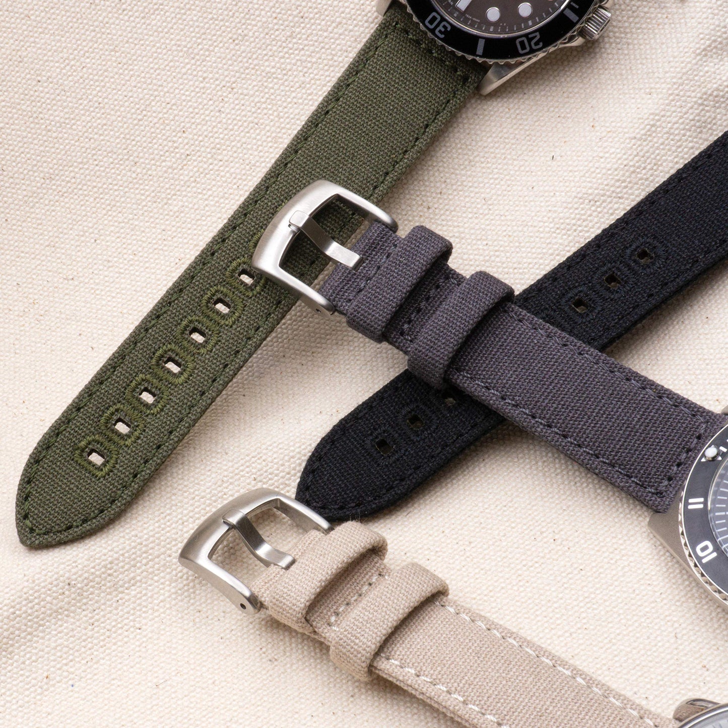Benchmark Canvas Watch Band - Quick Release Cotton Fabric Watch Straps for Men & Women (22mm, Grey)
