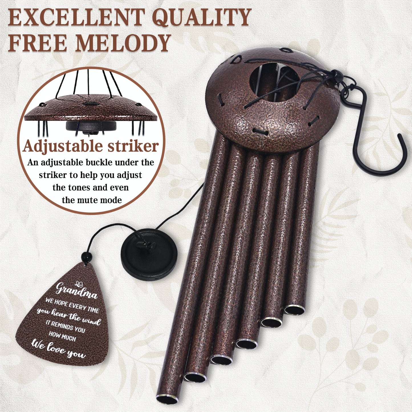 Gifts for Grandma, 32" Bronze Wind Chimes Grandma Gifts, Best Nana Ever Gift for Birthday Christmas for Grandmother Granny Grammy from Grandkids, Home Decor