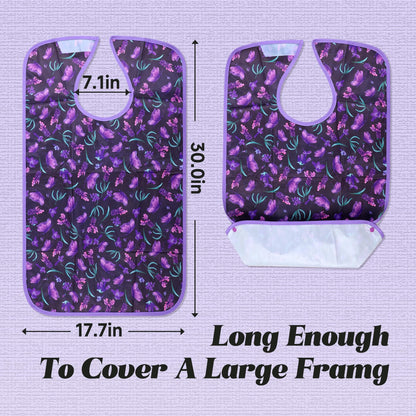 Pedobi Adult Bibs - 3 Pcs Washable Clothing Protector with Crumb Catcher, Adult Bibs for Elderly Women Eating Washable Flower