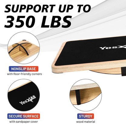 Yes4All 360 Degree Rotation Rocker Wooden Balance Board, Anti-Slip Wobble Board for Physical Therapy, Advanced Balance Training & Fitness Exercises