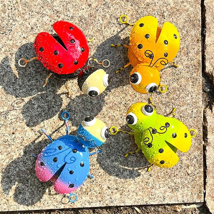Metal Yard Art Garden Decor for Outside Cute Coloful Ladybugs Lawn Patio Ornaments Backyard Decorations Garden Gifts for Mom - Set of 4