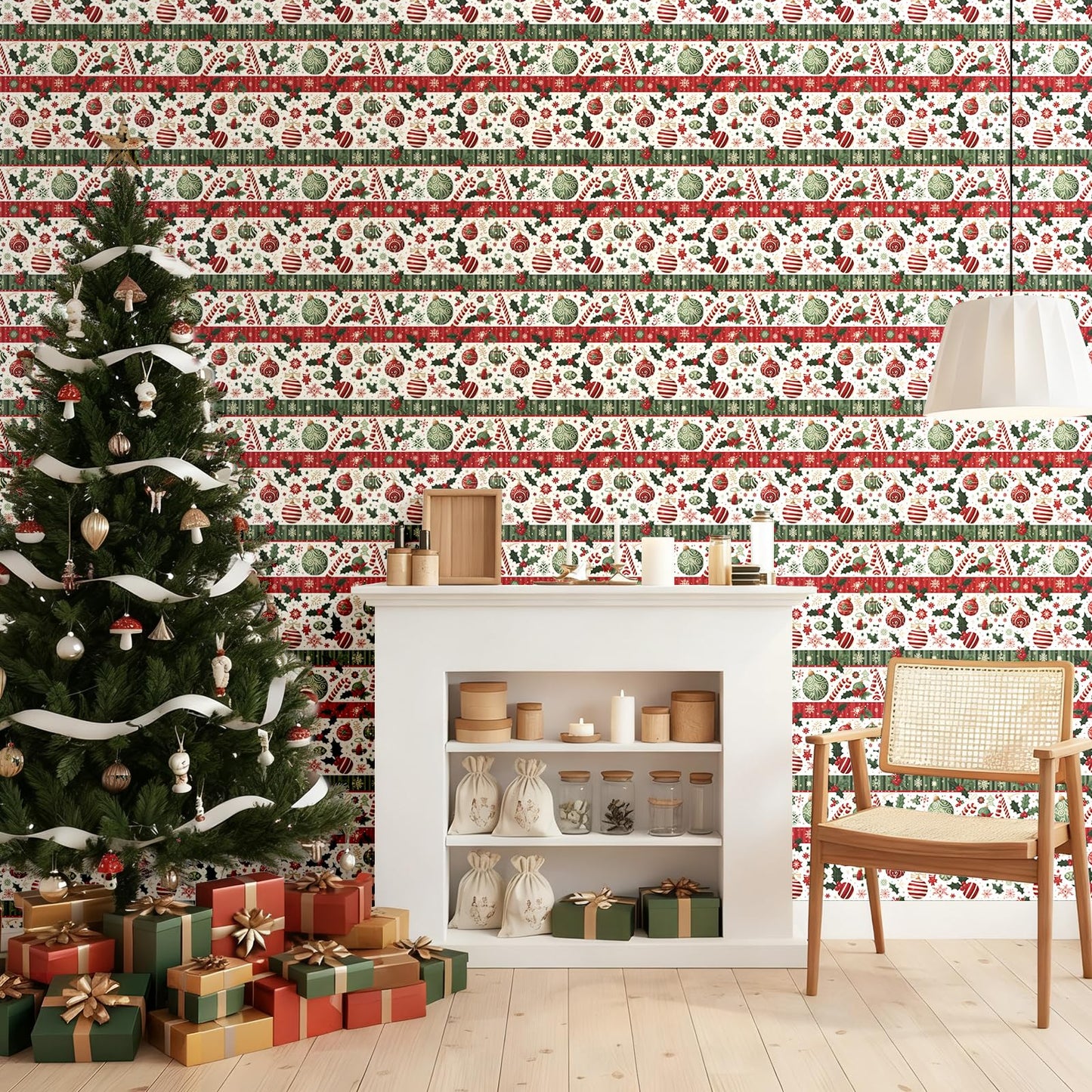 Kitico Christmas Peel and Stick Wallpaper Roll – Self Adhesive Decorative Wall Paper & Christmas Wrapping Paper 17.3"x196.8"