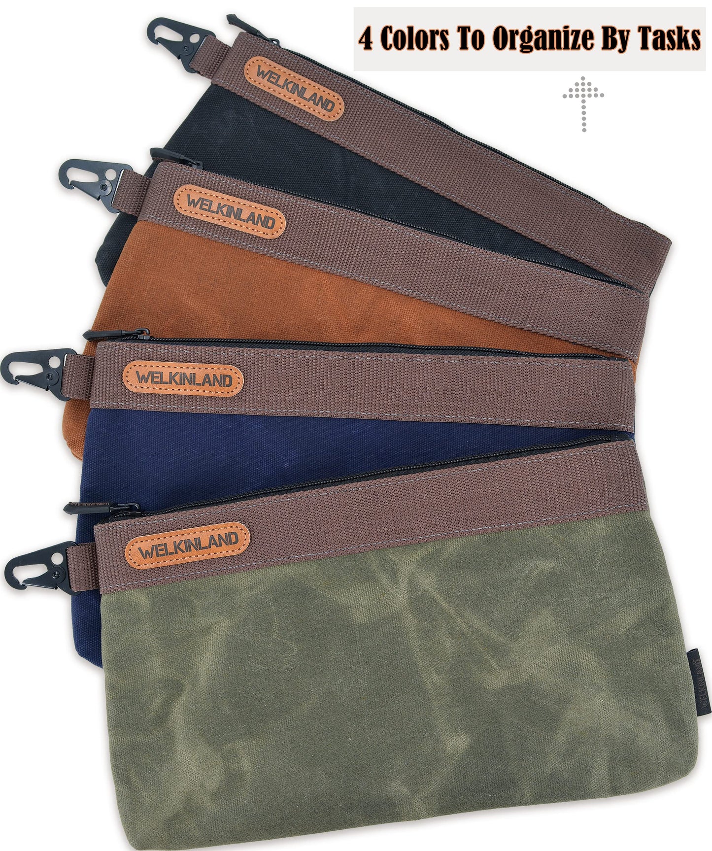 WELKINLAND Heavy-Duty Canvas Tool Pouch - 4PCS, 12" Waxed Canvas Zipper Tool Pouch