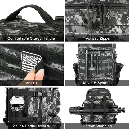 kookoomia Military Tactical Backpack 25L Day Backpack for Men Molle Army 3 Days Assault Pack Bug Out Bag Water Resistant and Heavy Duty Hiking Treeking Rucksack - Black Digital Camo