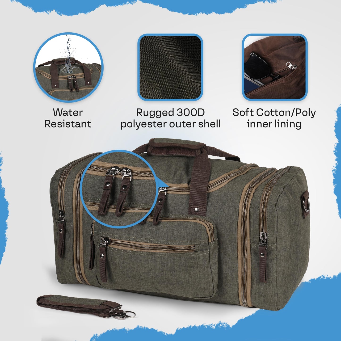 Duffle Bag for Travel 20–23” Expandable (40L) – Lightweight Water-Resistant Carry On Weekender with Multiple Pockets & Shoulder Strap – Airline Approved Travel Duffel Bags for Men & Women - ARMY GREEN