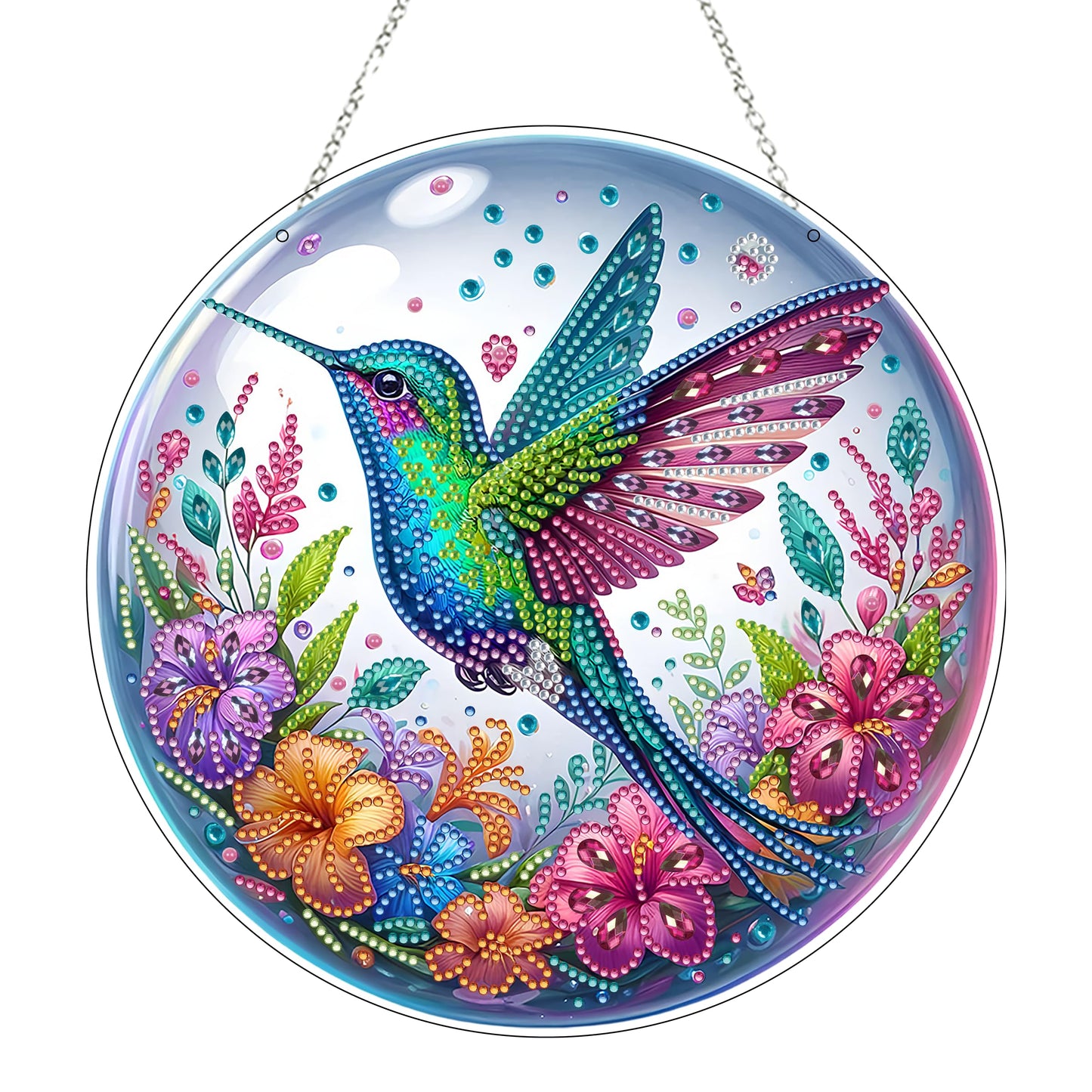 JJFox Diamond Art Hanging Kit for Adult,Special Shaped Rhinestone,DIY Acrylic 5D Diamond Art Painting Window Pendants Home Garden Wall Hanging Kits Hanging Ornament,Double Sided. (Hummingbird)