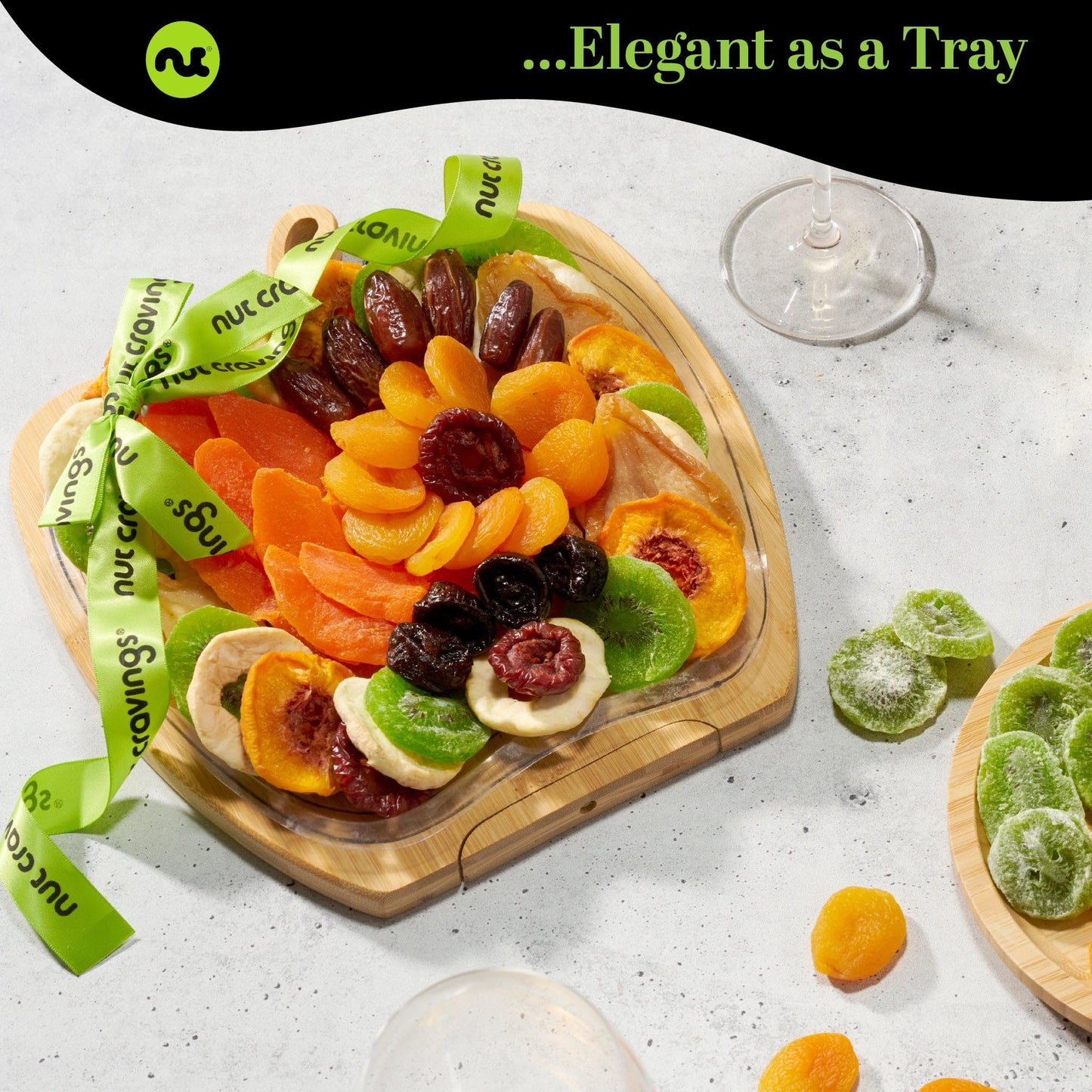 NUT CRAVINGS - Dried Fruit Flower Bouquet Arrangement in Wooden Apple-Shaped Gift Basket + Tray (9 Assortment) Healthy Snack Care Package