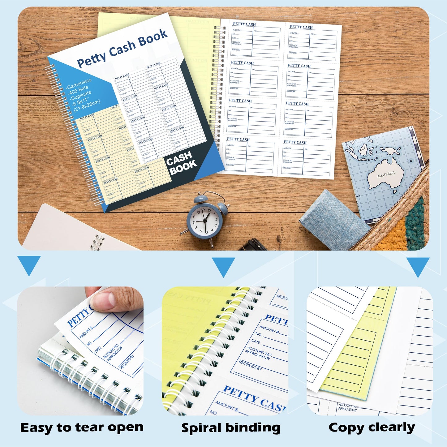 400 Sets Petty Cash Log Book 8.5 x 11 Inch 2 Part Conbonless Copy Petty Cash Receipt Book Cash Receipt Book Deposit Slips Carbonless Duplicate for Office Business Store Accounting (1)