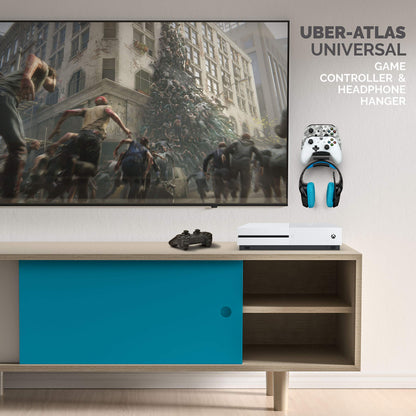 BRAINWAVZ The UberAtlas Dual Game Controller & Headphone Stand Wall Mount Holder for Xbox ONE, Series X, PS5, PS4, PS3, Switch, STEELSERIES Gamepad & More, Stay Organized No Screws