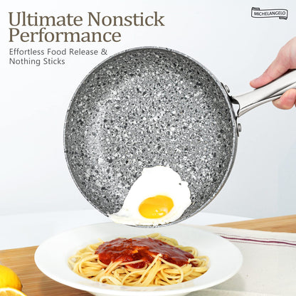 MICHELANGELO 10 Inch Frying Pan with Lid, Nonstick Frying Pan with Non Toxic Granite Coating, 10 Inch Stone Skillet, Non Stick Frying Pans for Cooking, Induction Compatible