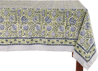 ATOSII Amara 100% Cotton Rectangle Fall Tablecloth, Handblock Floral Linen Table Cloth for Kitchen Dining Table I Parties Weddings Christmas I Fall Home Decor 60 X 108 Inches I 8 Seater