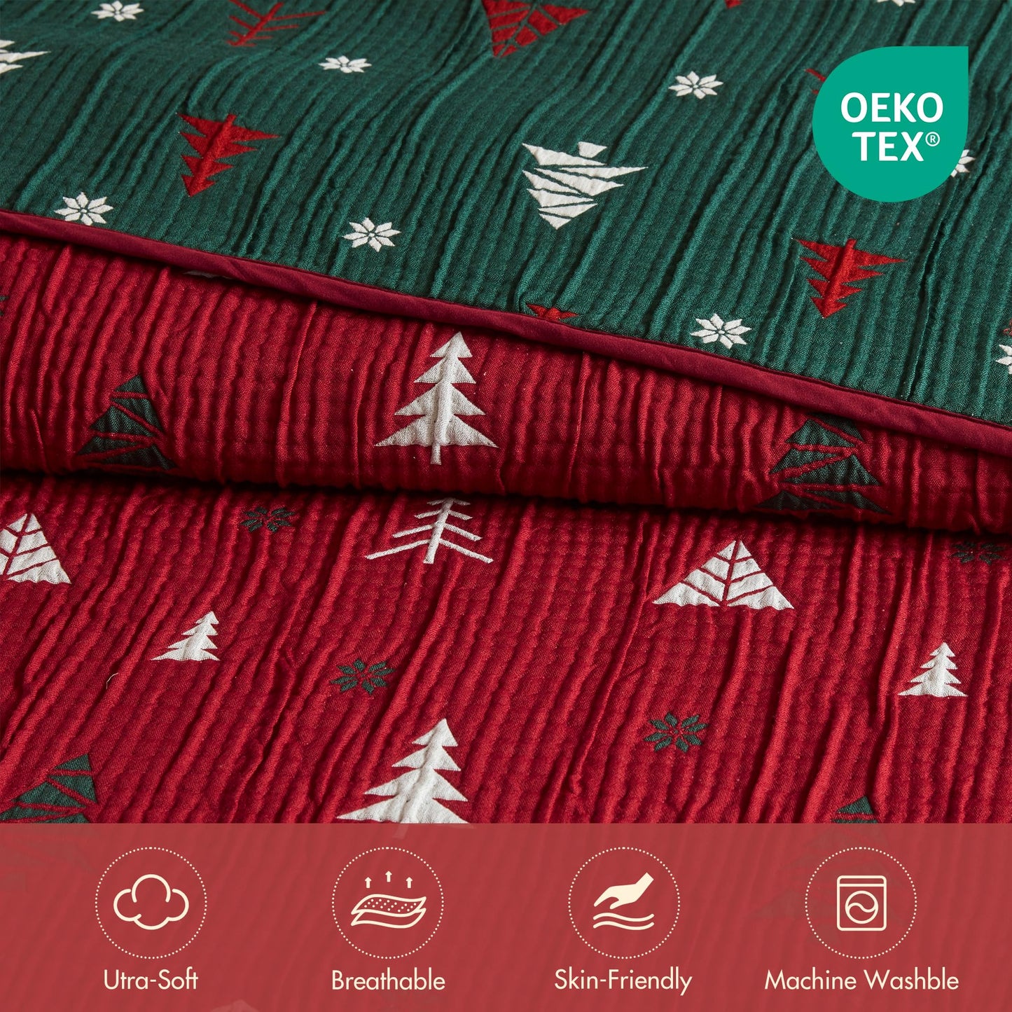 Madison Park Christmas Throw and Decorative Pillow Set, Festive Reversible Jacquard, All Seasonal Lightweight 2-Piece Bedding, 50" W x 70" L, Red/Green