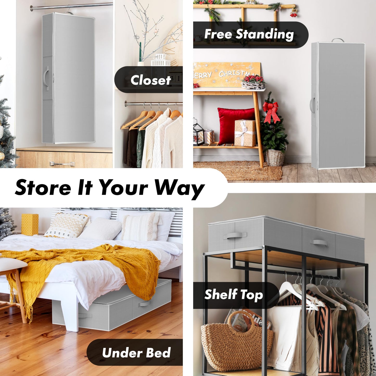 Simple Houseware 41.5" Wrapping Paper Storage Organizer - Fits 40 Rolls with Adjustable Straps, Interior Divider for Ribbons & Bows, 3 Clear Pockets for Gift Bags & Tools, 41.5''L x 16''W, Gray