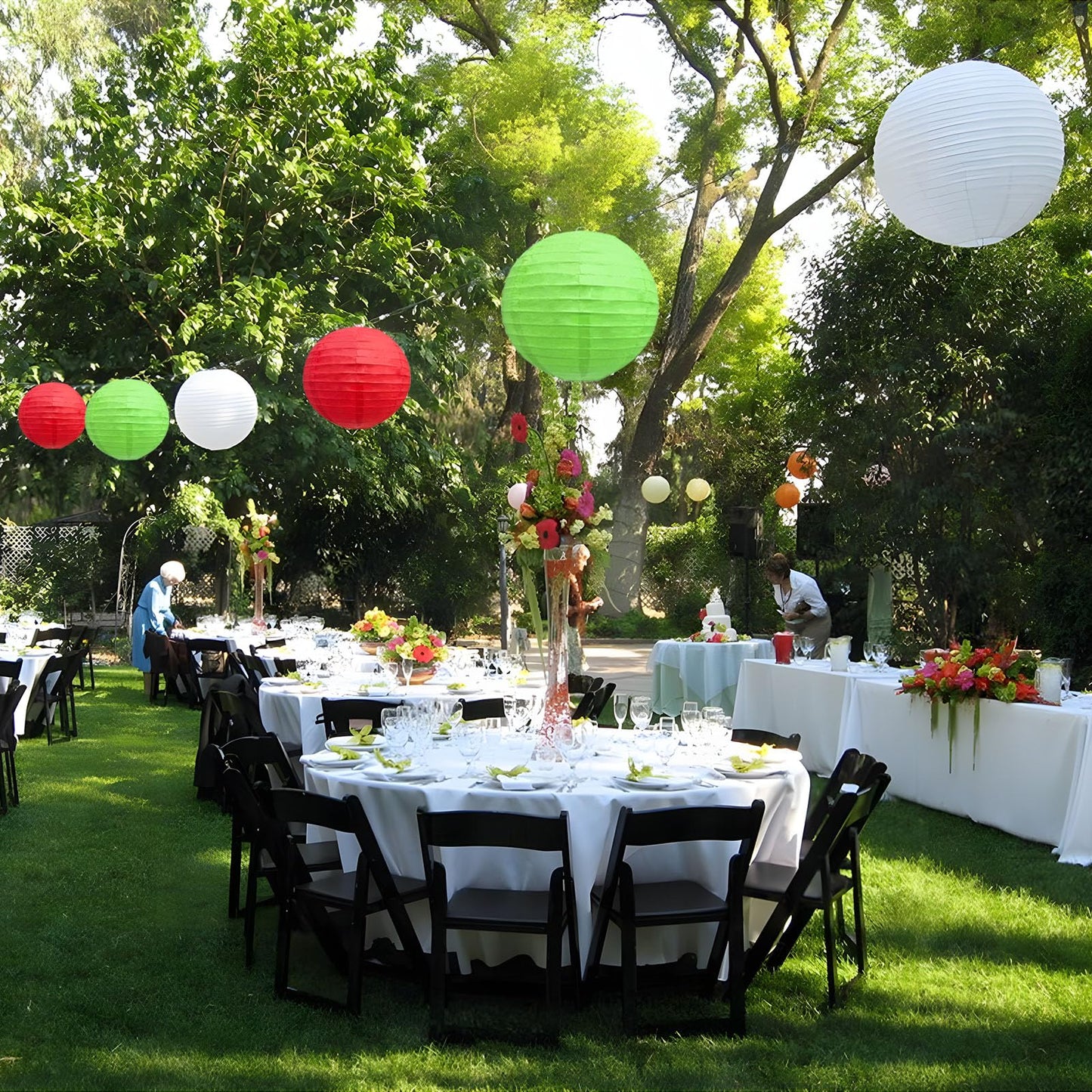 20Pcs Green Red White Paper Lanterns for Parties, 6” 8” 10” 12” Chinese Asian Hanging Round Paper Lanterns for Birthday Wedding Halloween Christmas Home Decor Party Decor