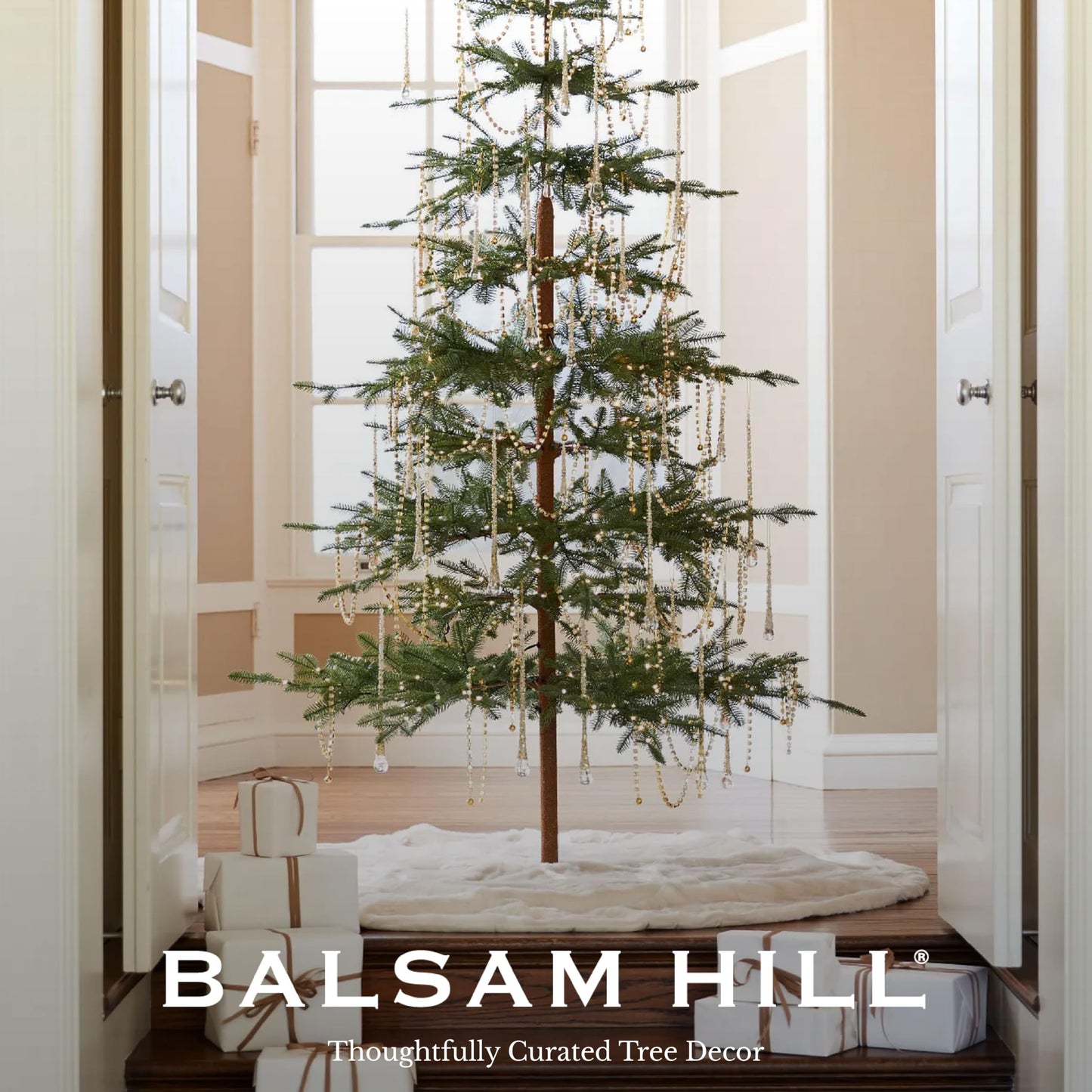 Balsam Hill Lodge Faux Fur Christmas Tree Skirt - Premium Rustic and Luxurious Fur Accents in Brown and Ivory for Tree Decor, Ivory, 60"