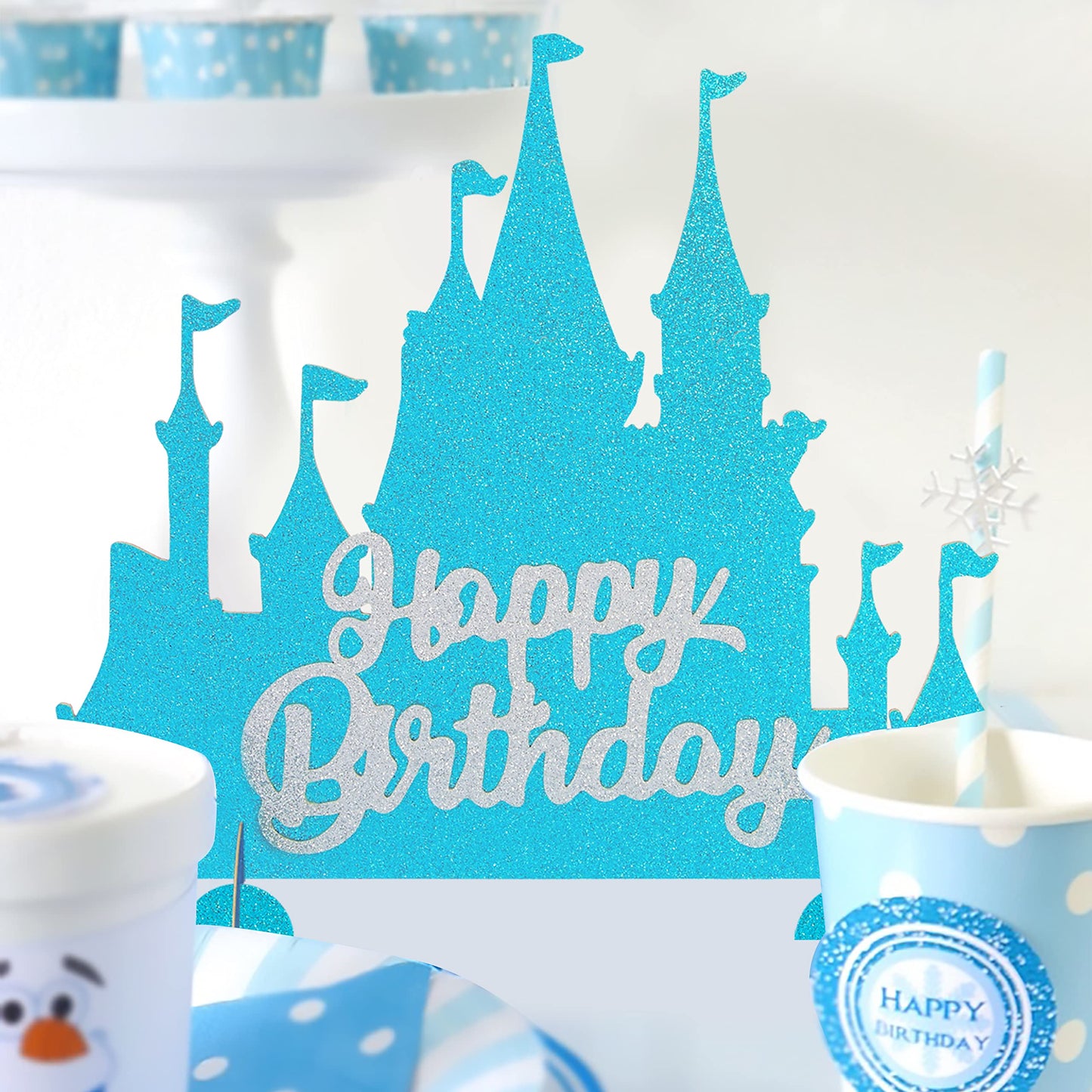 Frozen Castle Table Centerpiece Glitter Winter Themed Table Decorations for Princess Snowflake Themed Birthday Party Girls Birthday Party Supplies