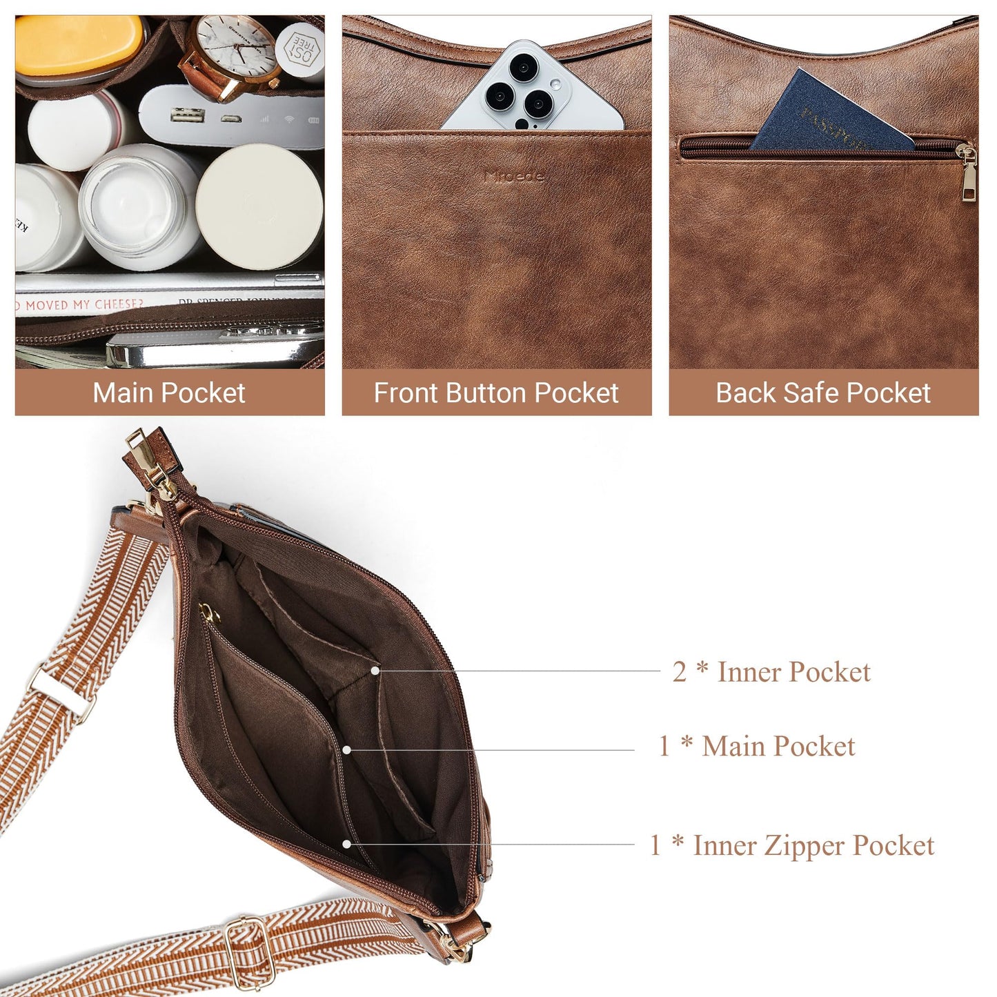 Mroede Crossbody Bags for Women Crossbody Purse for Women Vegan Leather Hobo Purses Shoulder Handbags with Detachable Strap for Daily Travel Work