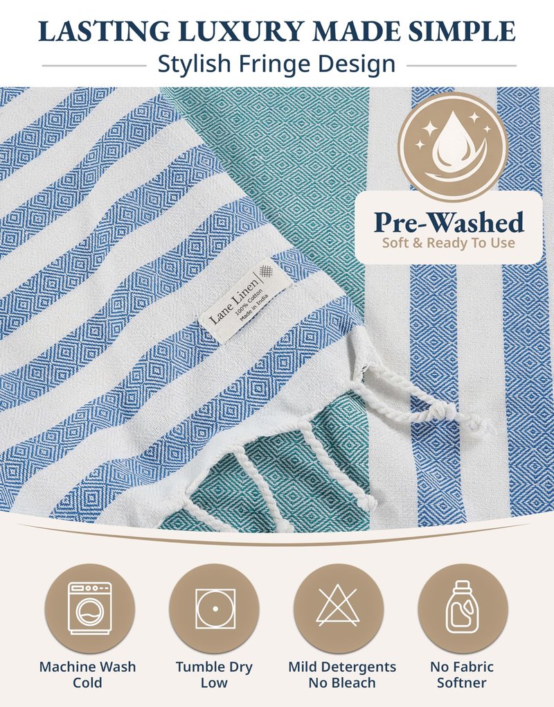 Lane Linen Beach Towels 12 Pack - Oversized & Pre-Washed Large Beach Towel Set - Stylish Pool Towels For Adults, Quick Dry, Soft & Lightweight Lightweight Travel Towel Pack, 39"x71" - Seaside Symphony