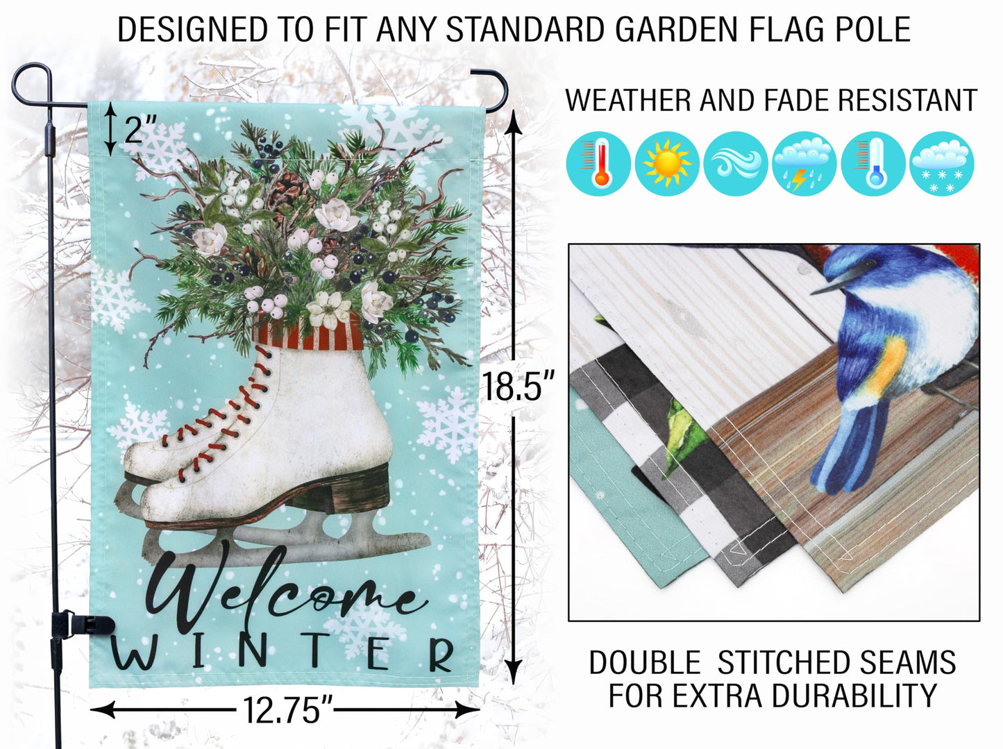 Double Sided Seasonal Garden Flags - Yard Flags Made of 100D Polyester - 12 Holiday Design Flags for All Seasons - Spring, Winter, Christmas, Thanksgiving - 12.75x18.5 Inch (Without Flagpole)