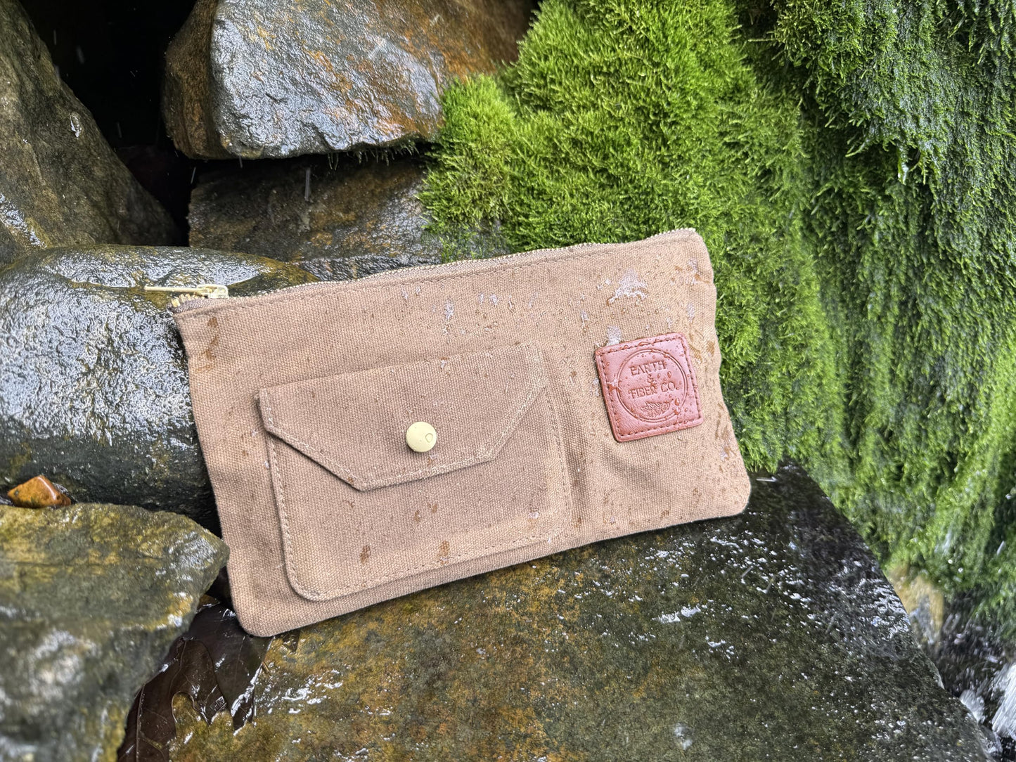 Earth & Fiber Co. Waxed Canvas Toiletry Bag, Compact Slim Design for Traveling, Brown