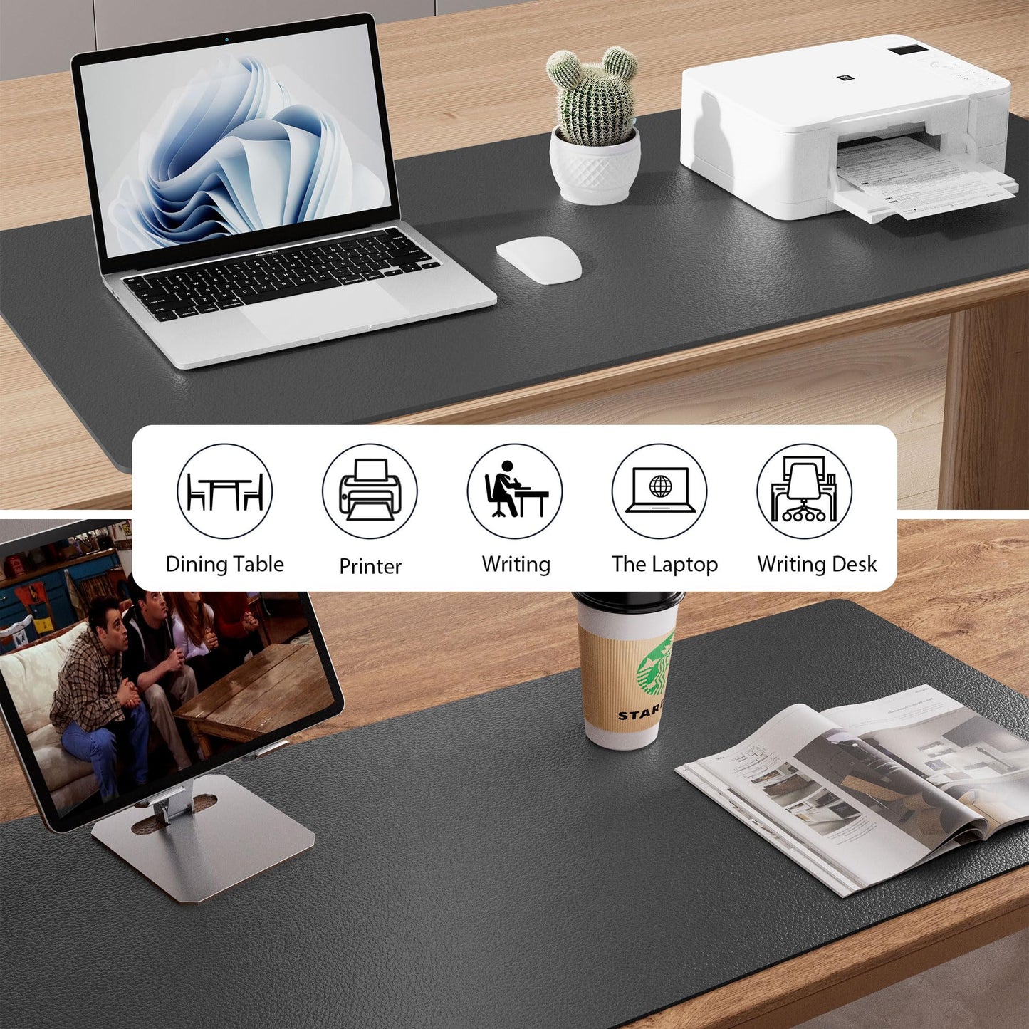 Leather Desk Pad Protector,Mouse Pad,Office Desk Mat,Non-Slip PU Leather Desk Blotter,Laptop Desk Pad,Waterproof Desk Writing Pad for Office and Home (Gray,36" x 17")
