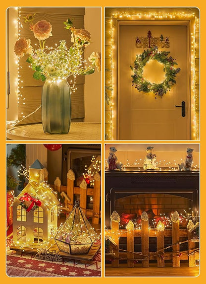 Flowing Fairy Lights Plug in with 14 Modes, 10FT 388LED Twinkle Firecrackers String Lights Indoor, Christmas Tree Cluster Lights Waterproof for Bedroom Garland Christmas Decor, Warm White