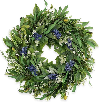 Wreaths for Front Door 22", Door Spring Wreath with Eucalyptus Olive Boxwood Leaves, Greenery Wreath Door Decoration for Spring Summer All Season Home and Outdoor