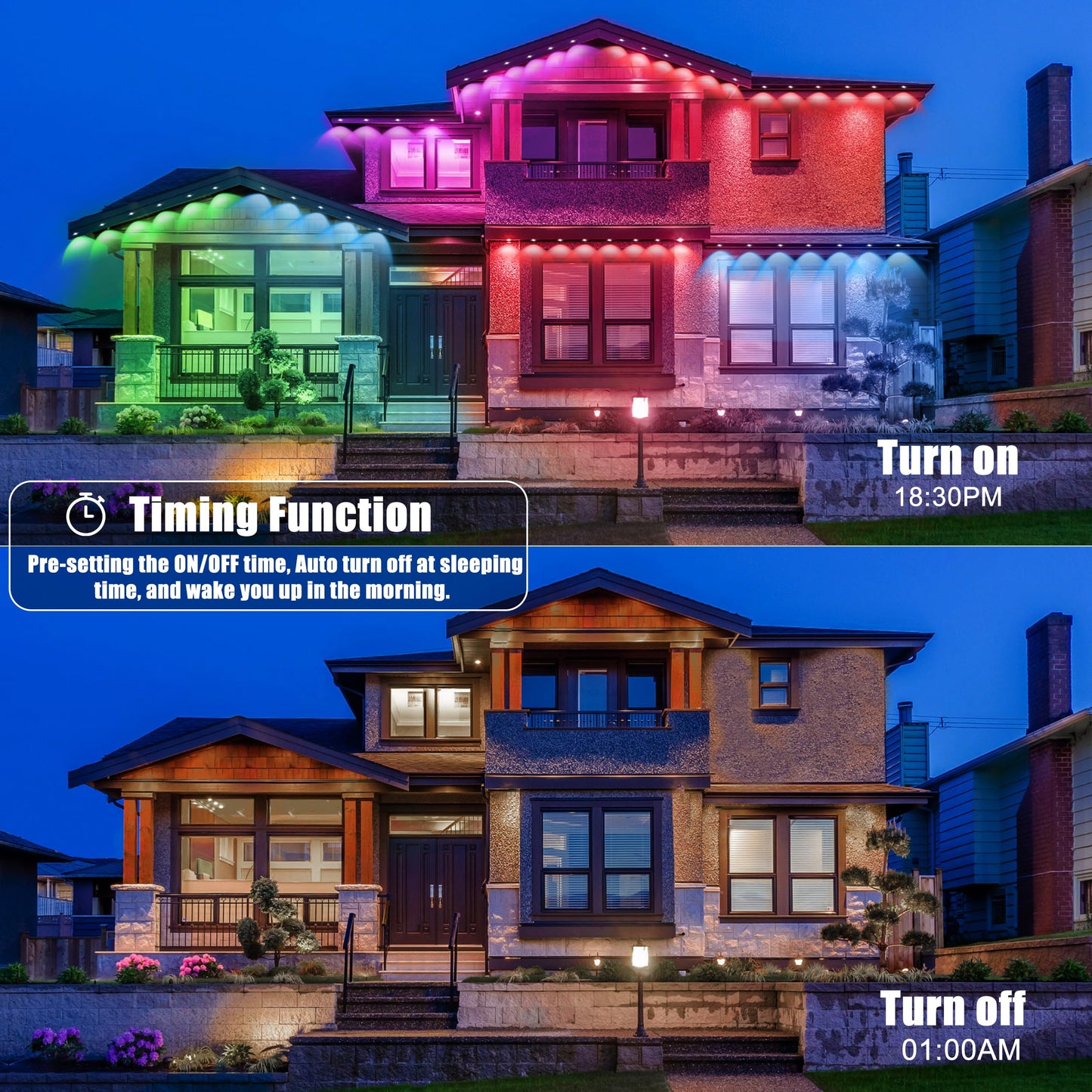 50FT Permanent Outdoor Lights with 30 Smart RGB LED Eave Lights, APP/Remote Control, IP67 Waterproof for House Roof, Eave, Garden, Outdoor Decorations, Christmas, Party Decor